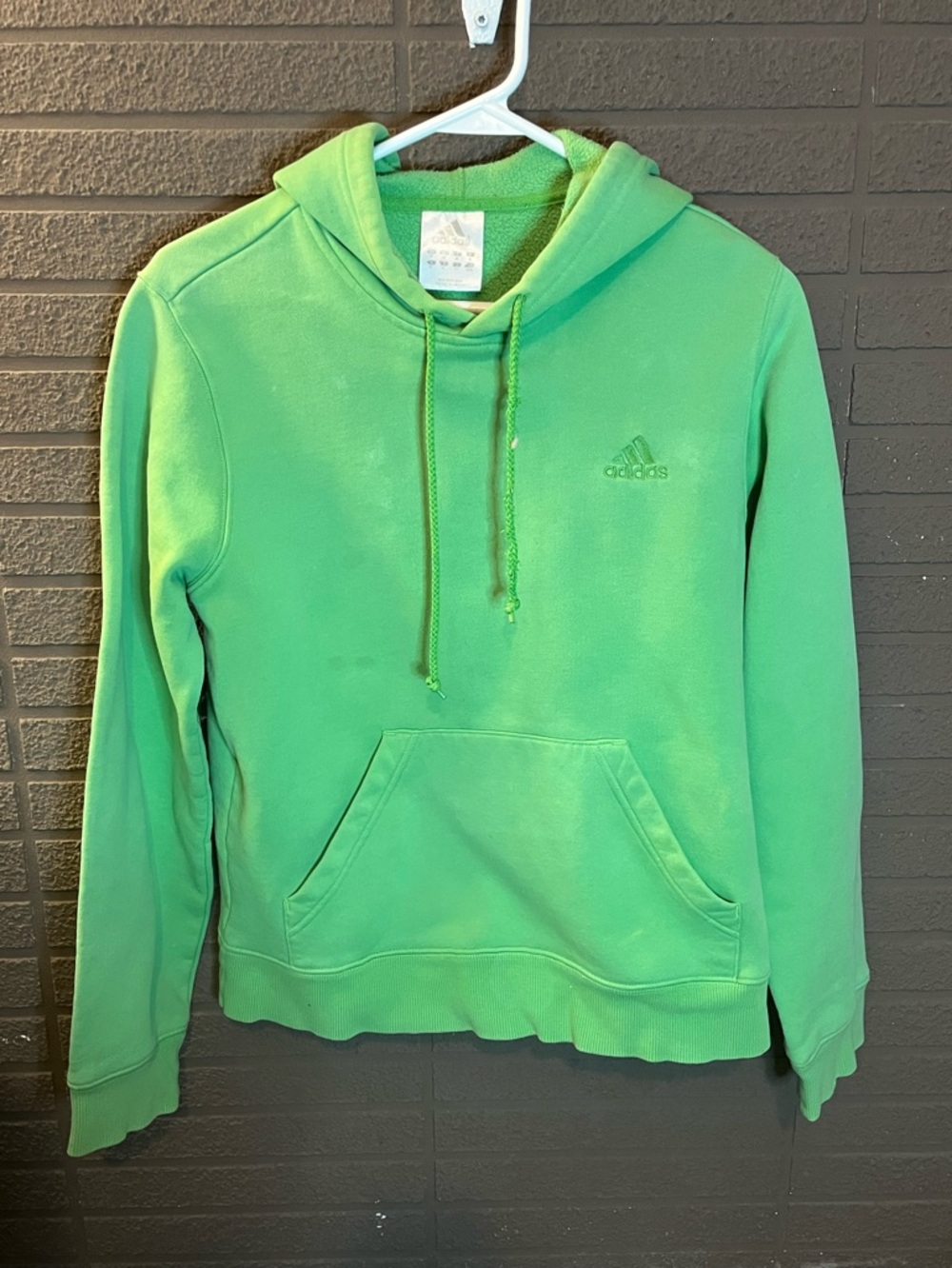 Adidas Neon Green Pullover Hoodie Womens Small Fleece Lined Logo Sweatshirt